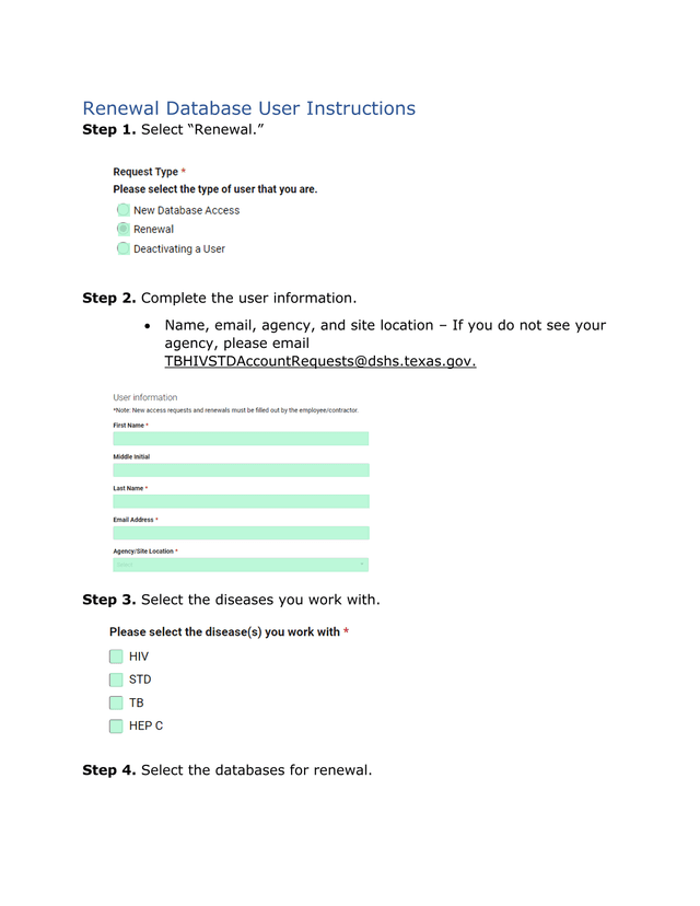 Renewal Database User Instructions screenshot