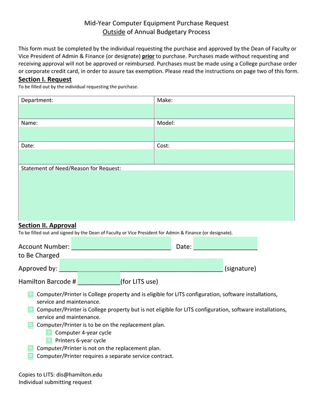 Mid Year Computer Equipment Purchase Request screenshot