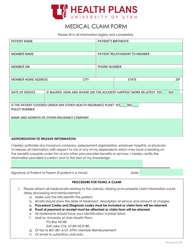 Medical Claim Form screenshot