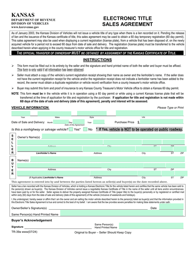 Electronic Title Sales Agreement screenshot