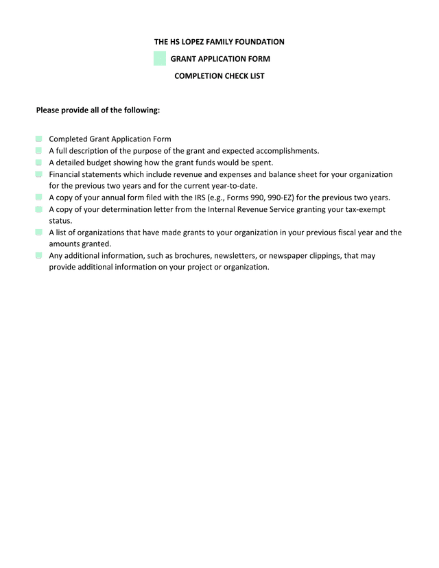 HS Lopez Family Foundation Grant Application Form screenshot