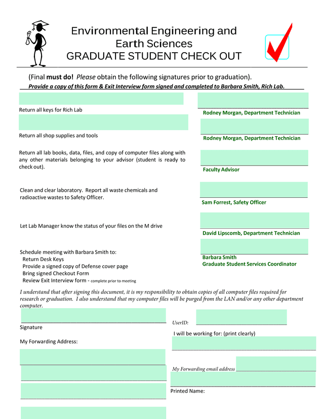 Graduate Student Check Out screenshot