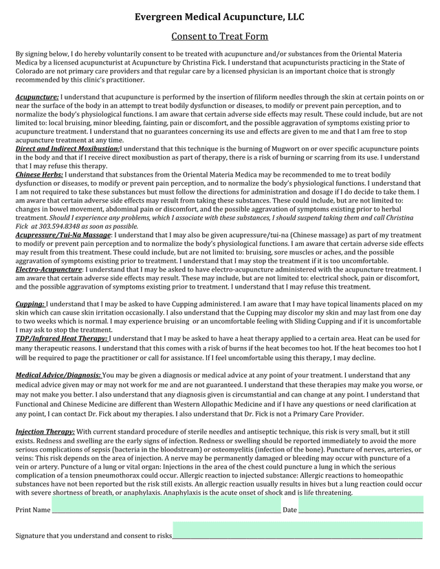 Consent To Treat Form screenshot