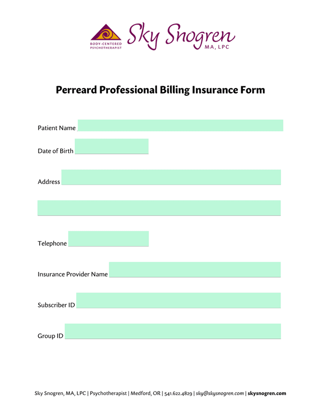 Perreard Professional Billing Insurance Form screenshot