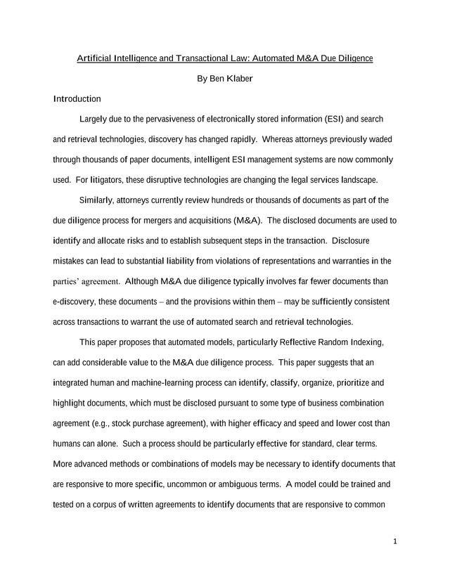 Artificial Intelligence And Transactional Law Automated MA Due Diligence screenshot