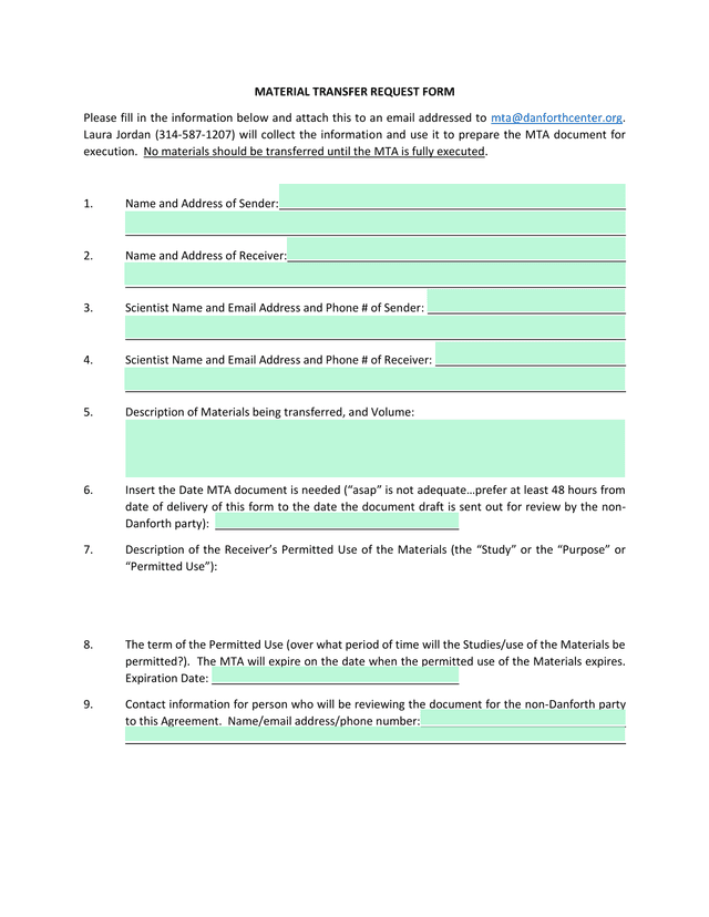 Material Transfer Request Form screenshot