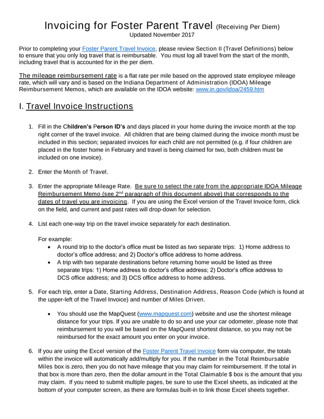Invoicing For Foster Parent Travel (Receiving Per Diem) screenshot