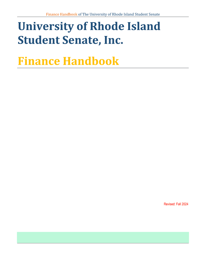 Finance Handbook Of The University Of Rhode Island Student Senate screenshot