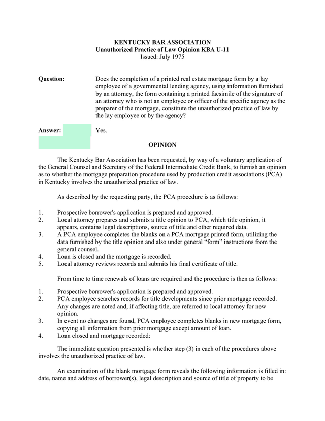 Unauthorized Practice Of Law Opinion KBA U 11 screenshot