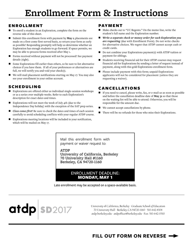 ATDP Explorations Enrollment Form screenshot