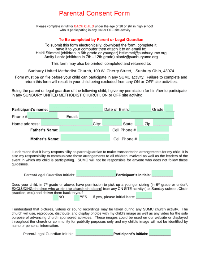 Parental Consent Form screenshot