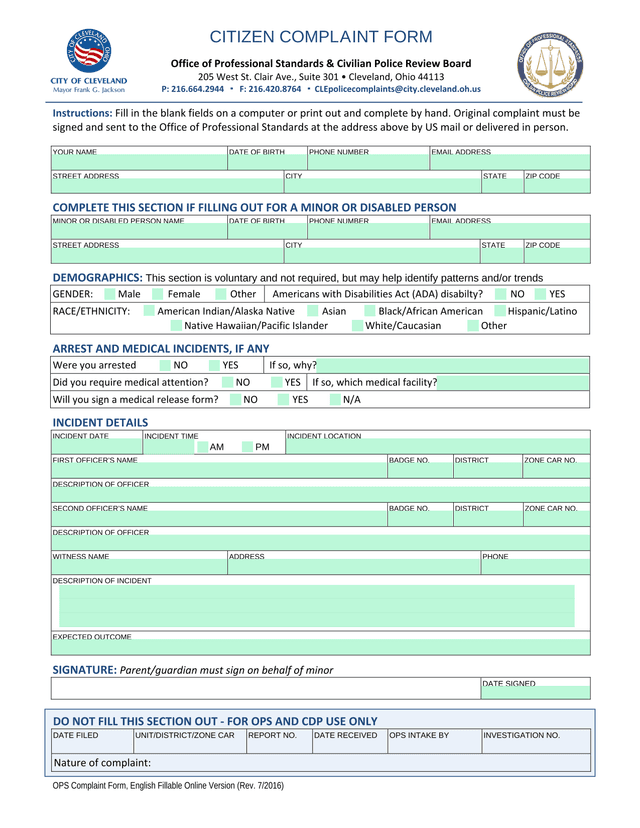 OPS Complaint Form, English Fillable Online Version screenshot