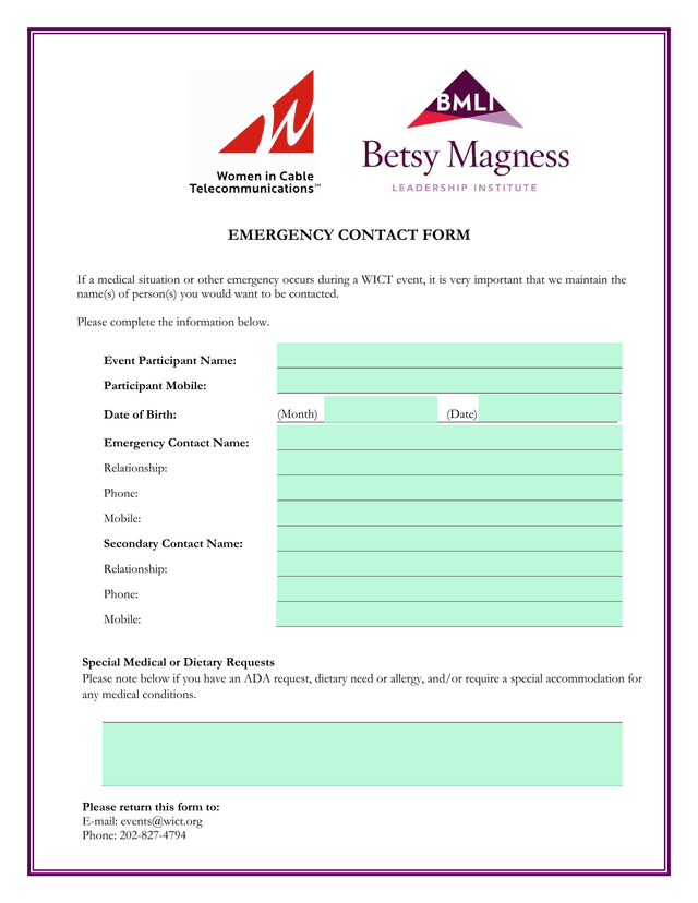 Emergency Contact Form screenshot