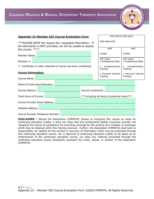 Appendix 22  Member CEC Course Evaluation Form screenshot