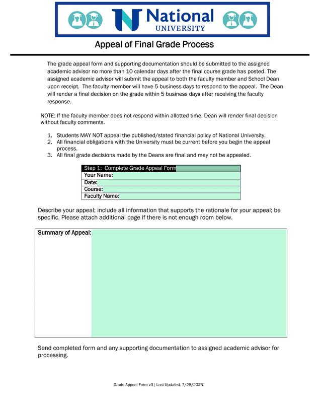 Grade Appeal Form V3 screenshot