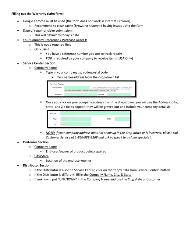 Warranty Claim Form screenshot