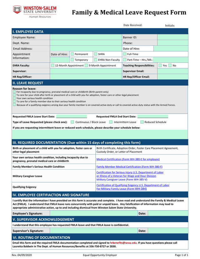 Family  Medical Leave Request Form screenshot