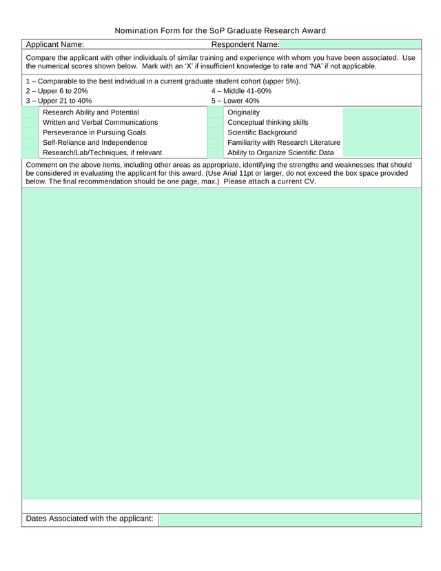 Nomination Form For The SoP Graduate Research Award screenshot