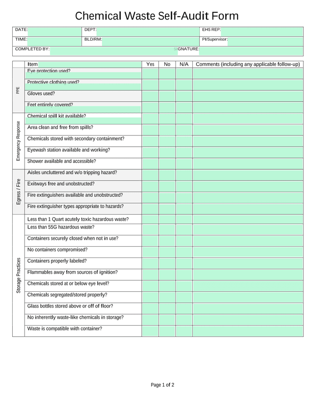 Chemical Waste Self Audit Form screenshot