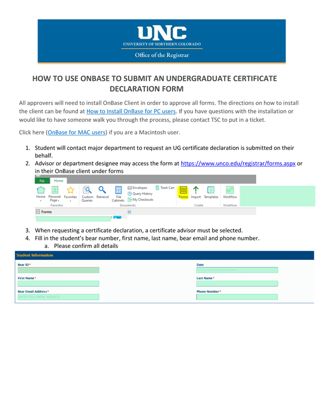 How To Use OnBase To Submit An Undergraduate Certificate Declaration Form screenshot