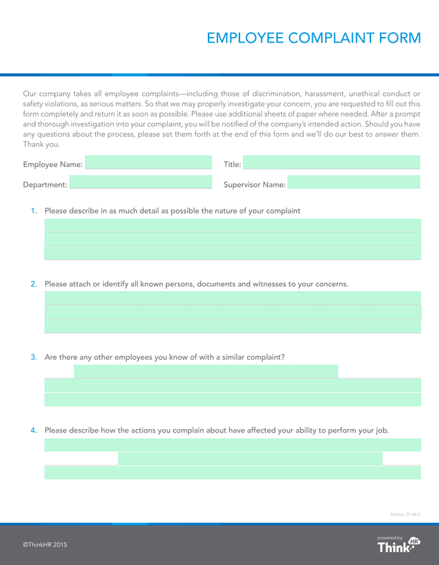 EMPLOYEE COMPLAINT FORM screenshot