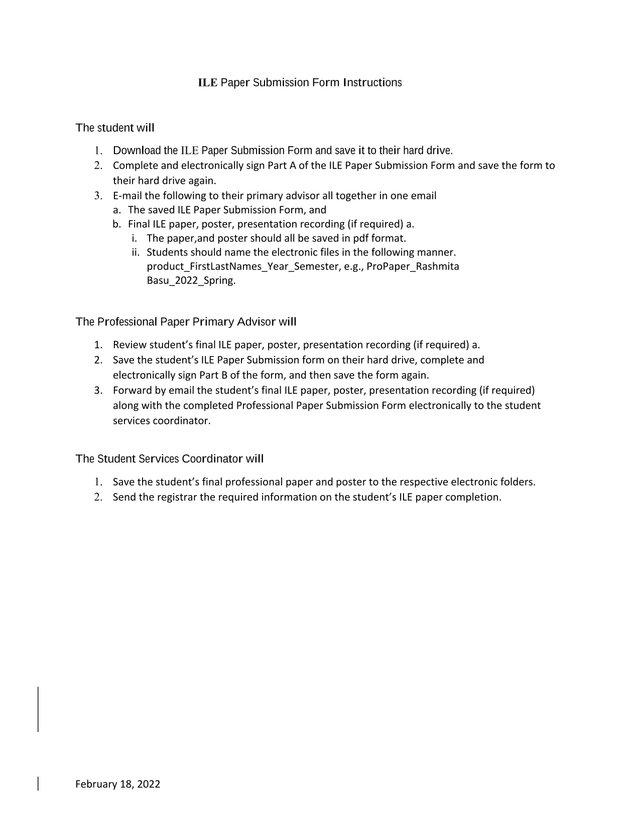 ILE Paper Submission Form Instructions screenshot