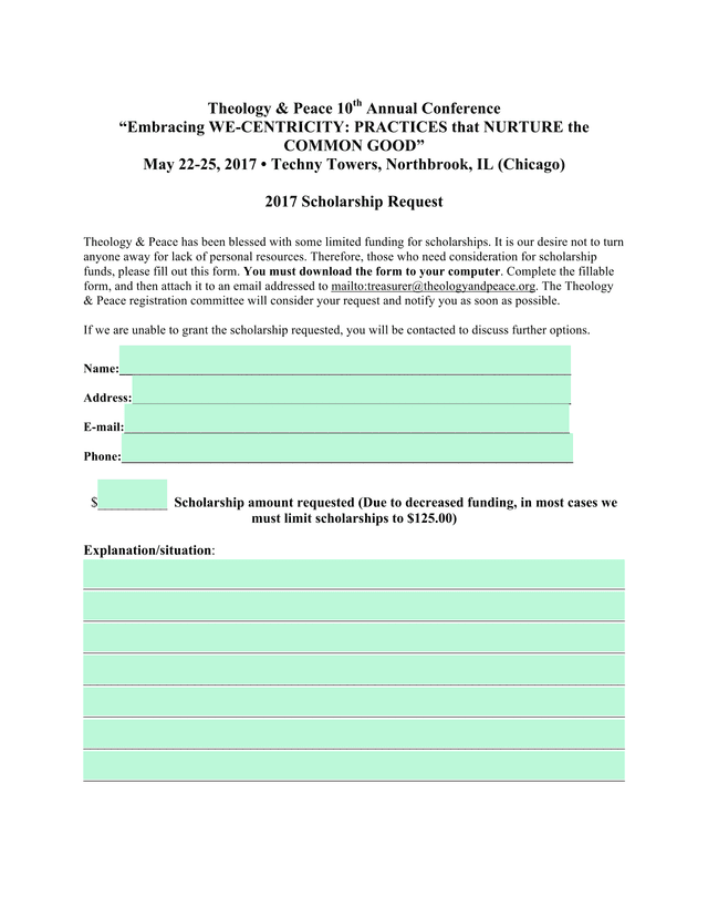 Theology  Peace 2017 Scholarship Request screenshot
