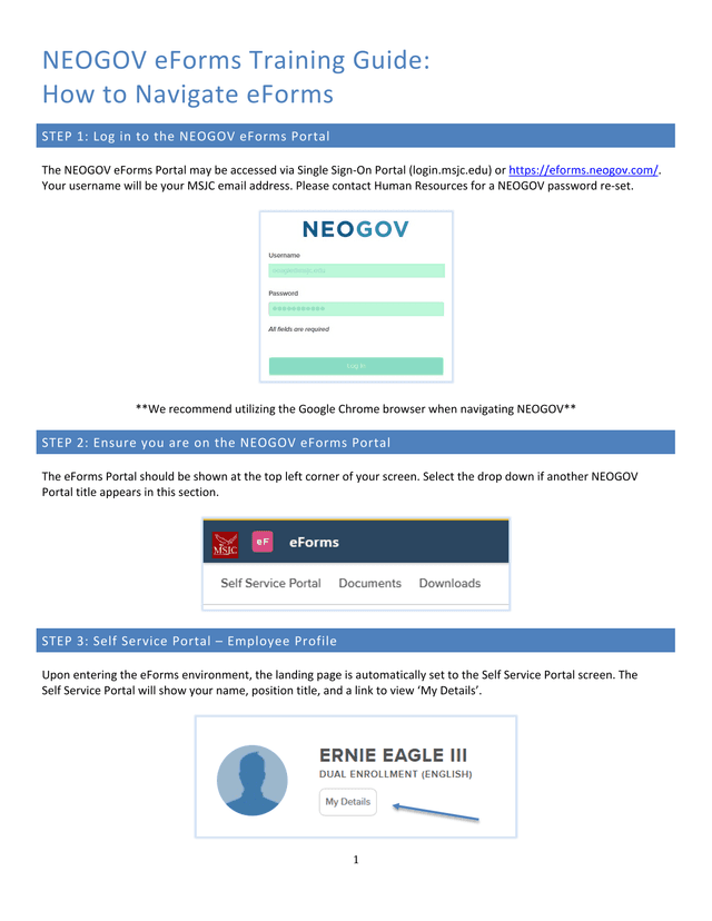 NEOGOV EForms Training Guide How To Navigate EForms screenshot