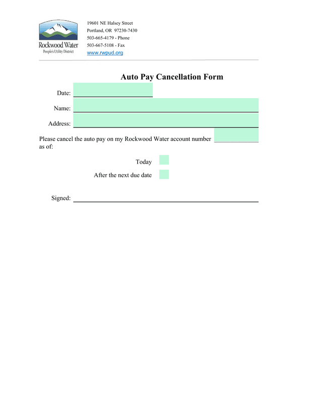 Auto Pay Cancellation Form screenshot