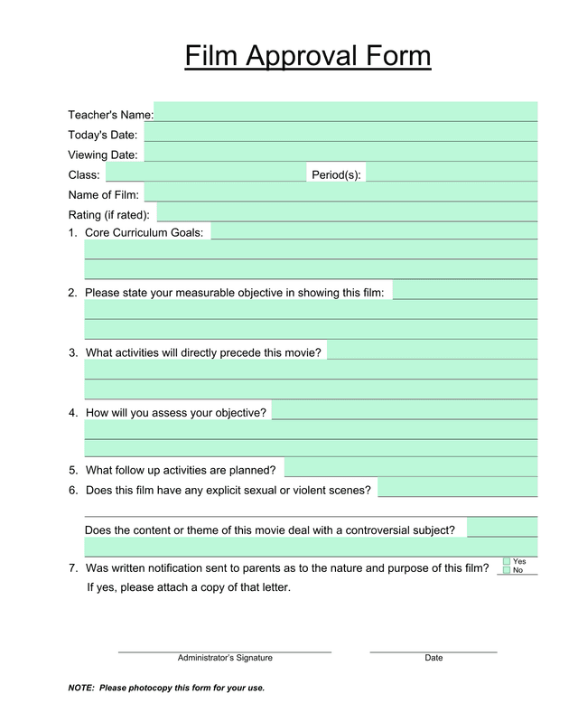 Film Approval Form screenshot