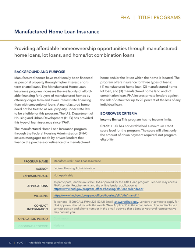 FHA Title I Programs   Manufactured Home Loan Insurance screenshot