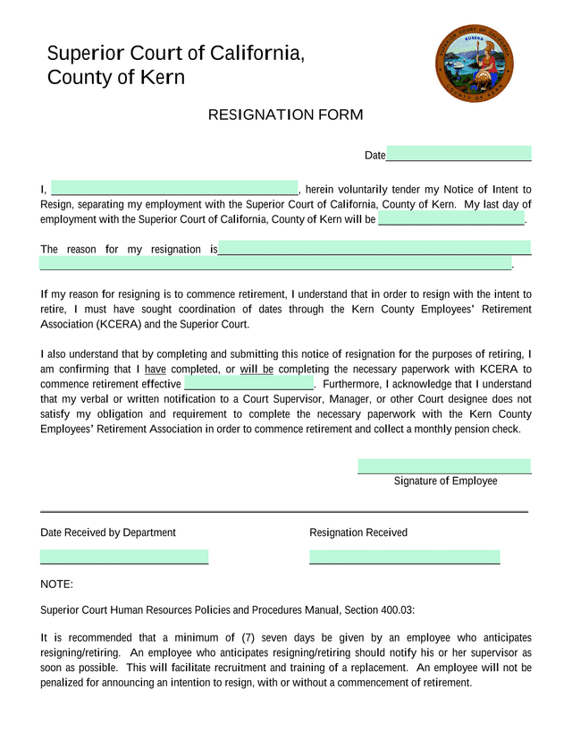 RESIGNATION FORM screenshot