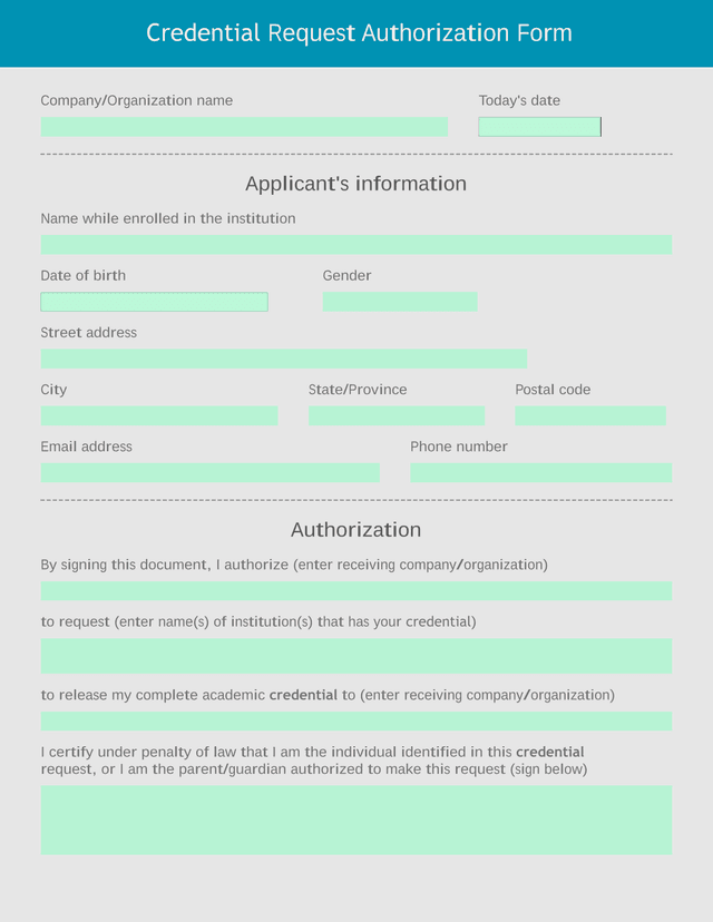 Credential Request Authorization Form screenshot