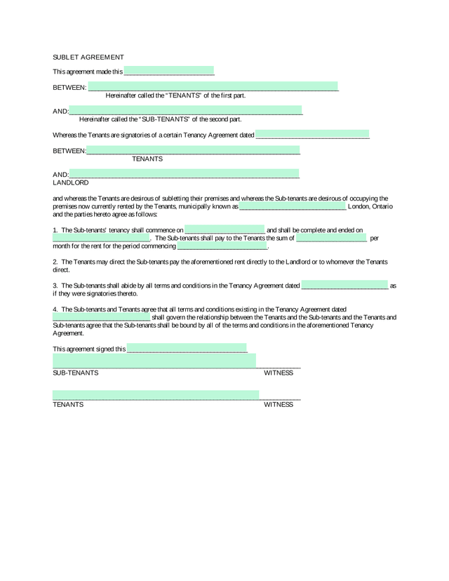 SUBLET AGREEMENT screenshot