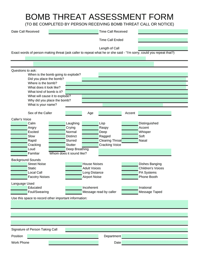 Bomb Threat Assessment Form screenshot