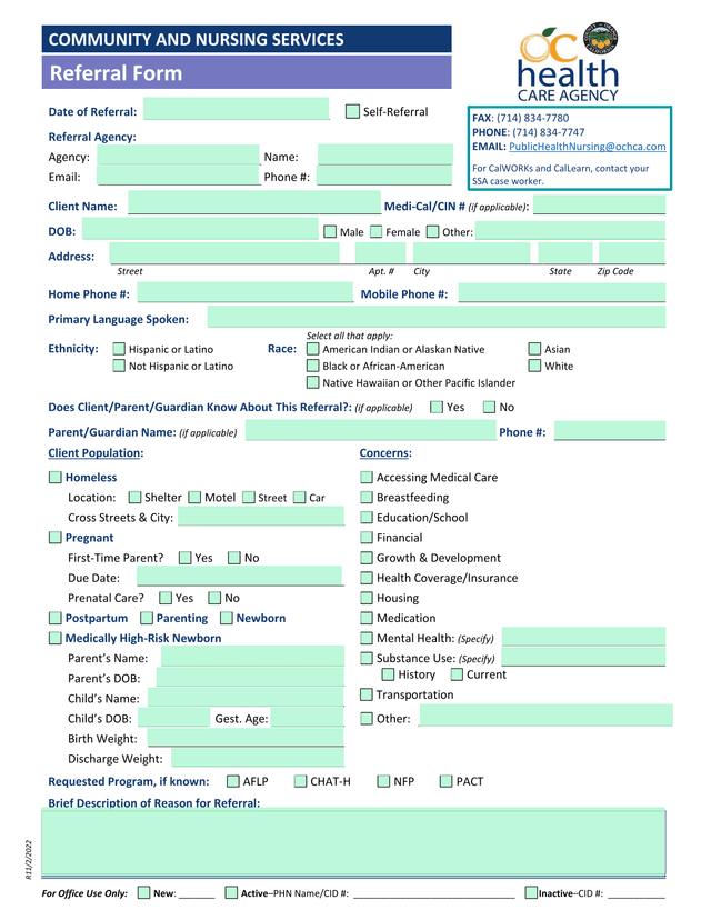 Community And Nursing Services Referral Form screenshot