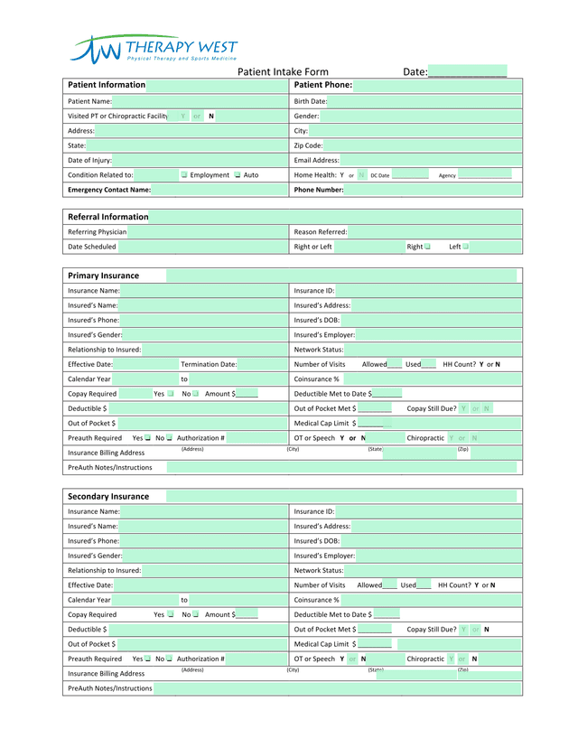 Patient Intake Form screenshot