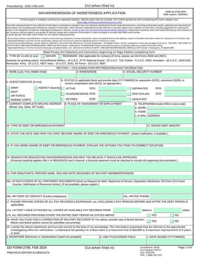 DD FORM 2789 screenshot