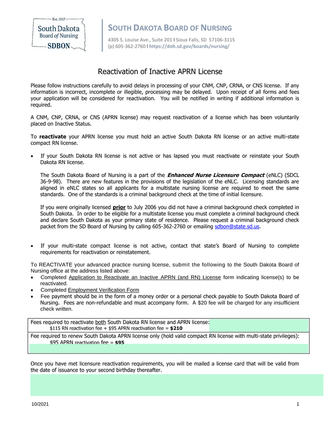 Reactivation Of Inactive APRN License screenshot