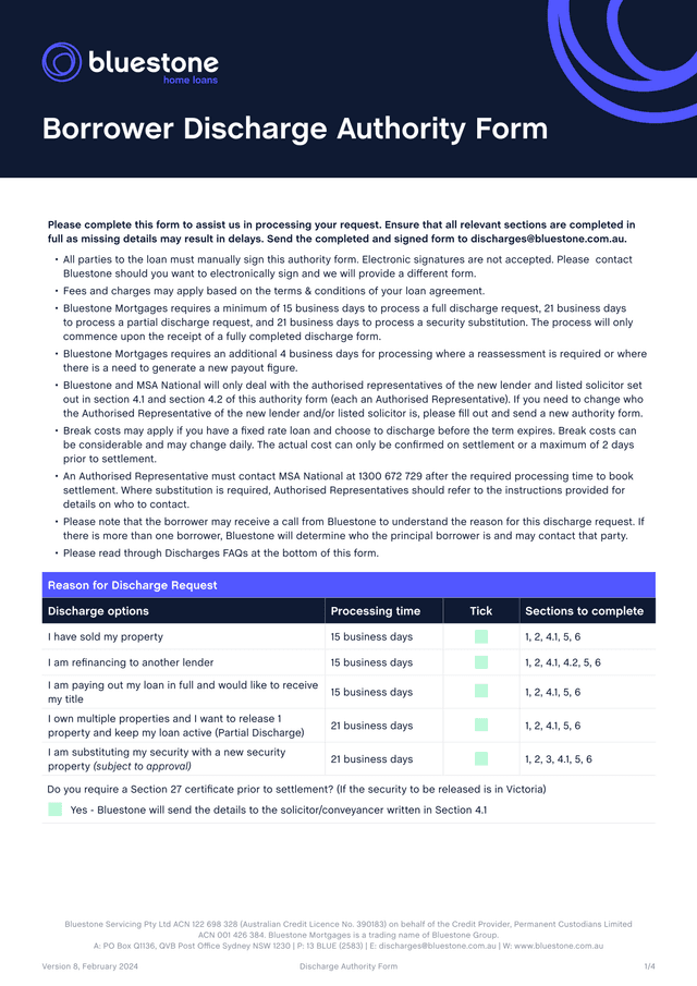 Discharge Authority Form screenshot
