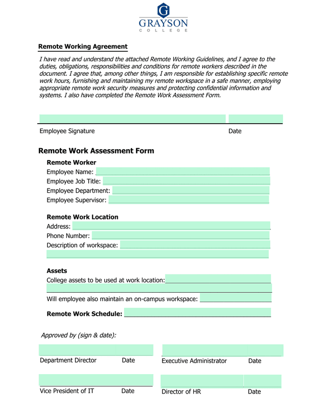 Remote Working Agreement screenshot