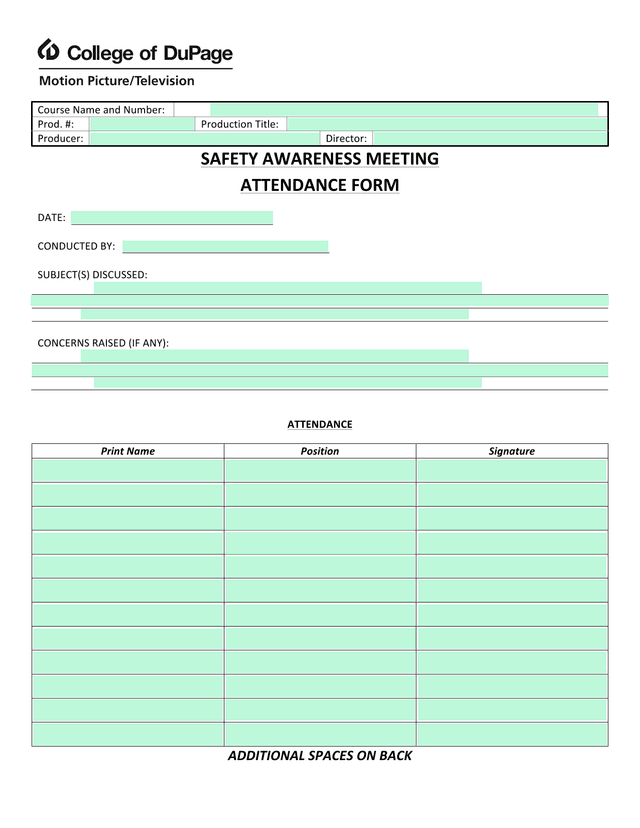Safety Awareness Meeting Attendance Form screenshot