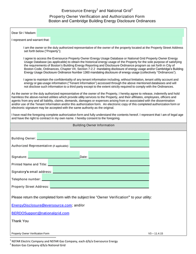Property Owner Verification And Authorization Form screenshot