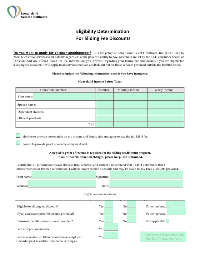 Eligibility Determination For Sliding Fee Discounts screenshot