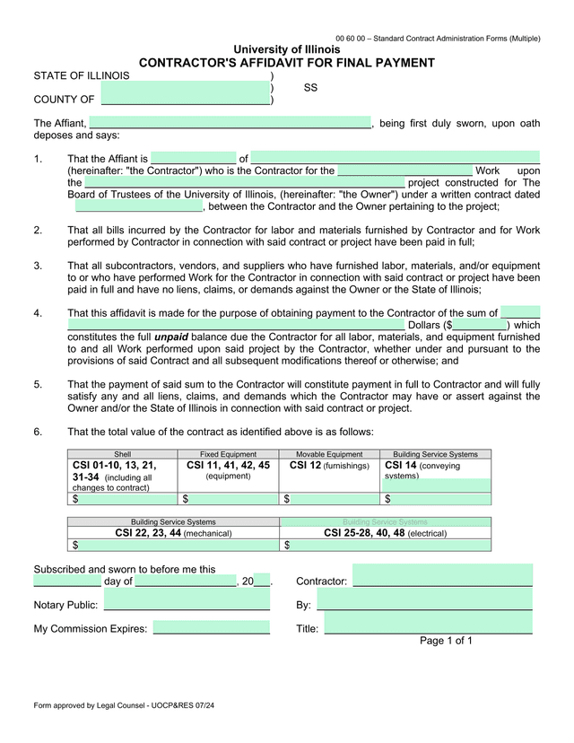ContractorS Affidavit For Final Payment screenshot