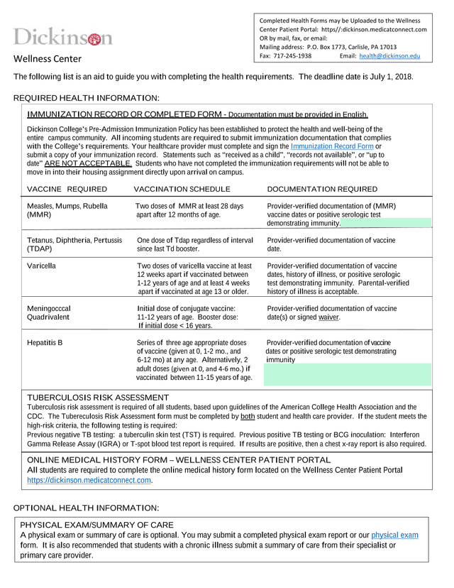 Immunization Record Form screenshot