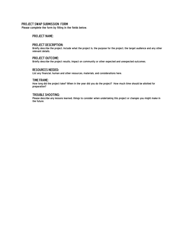 Project Swap Submission Form screenshot