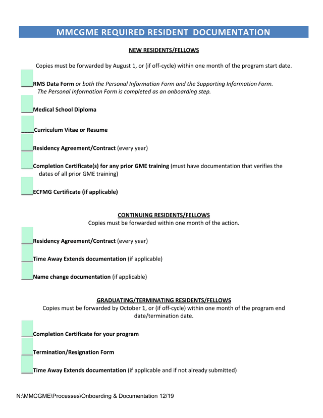 MMCGME REQUIRED RESIDENT DOCUMENTATION screenshot