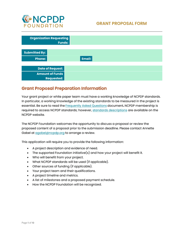 GRANT PROPOSAL FORM screenshot