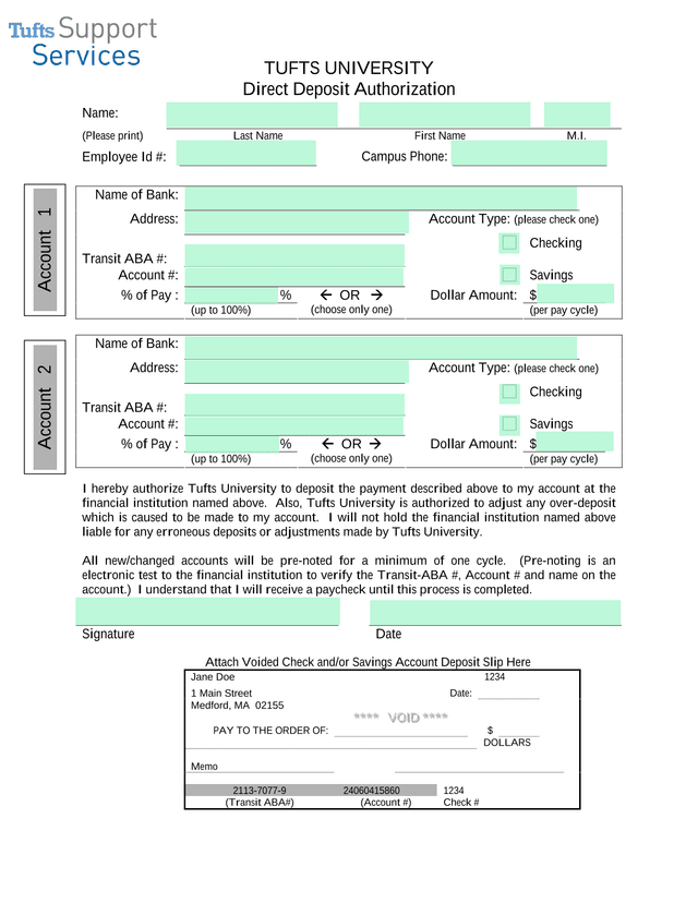 Direct Deposit Authorization screenshot